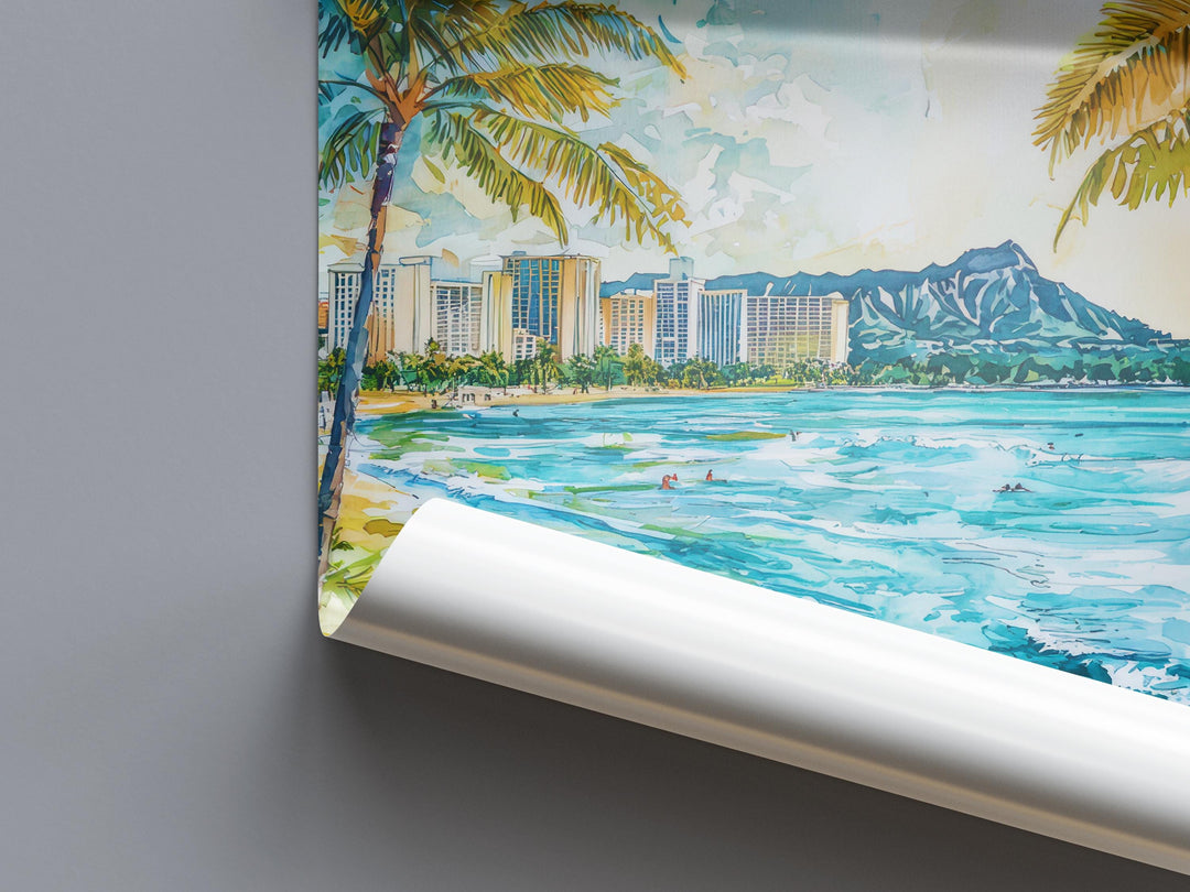 Honolulu Watercolor Poster Wall Art Honolulu Wall Hanging Home Décor Honolulu Gift Art Lovers United States Wall Art