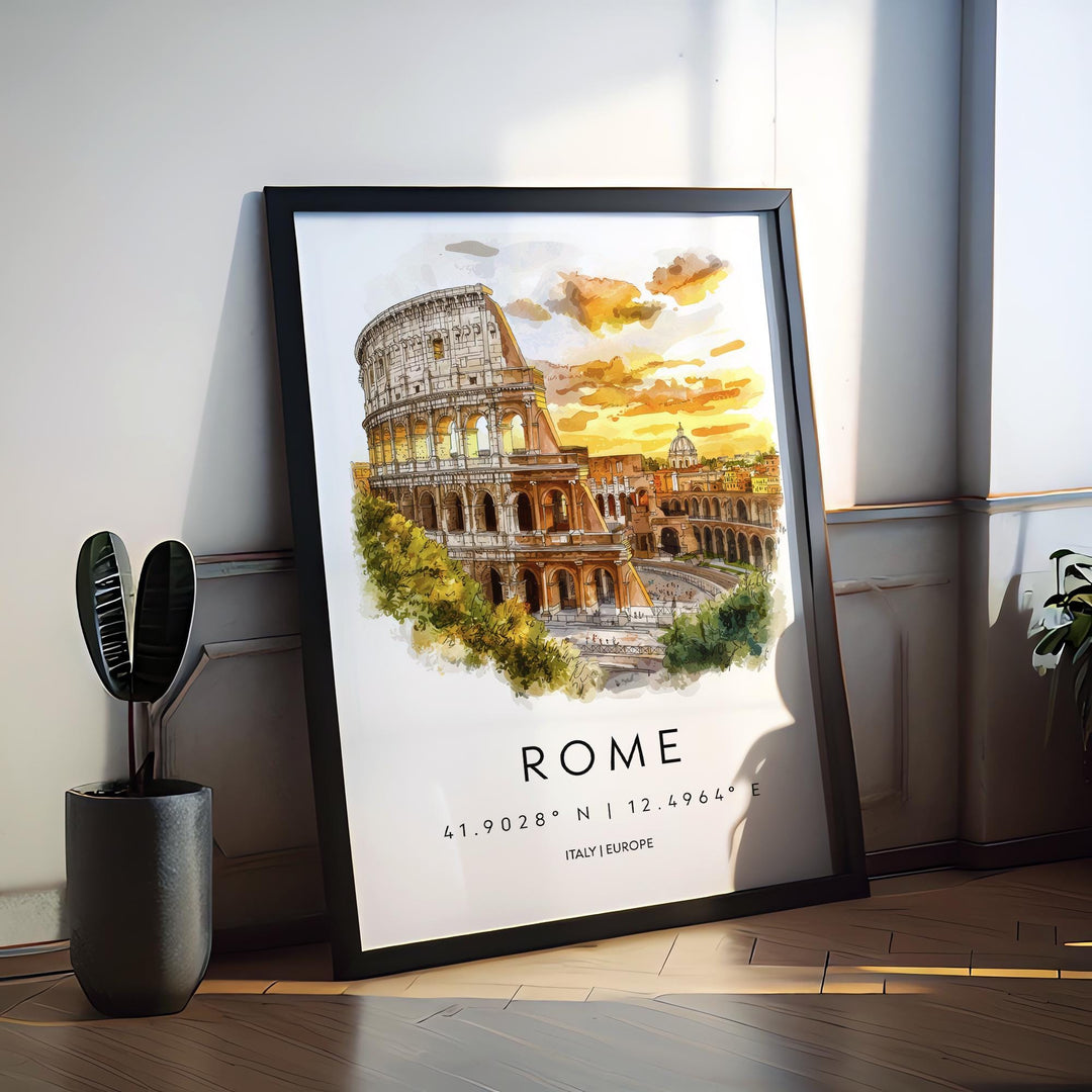 Rome Watercolor Poster Wall Art Rome Wall Hanging Home Décor Rome Gift Art Lovers Italy Wall Art