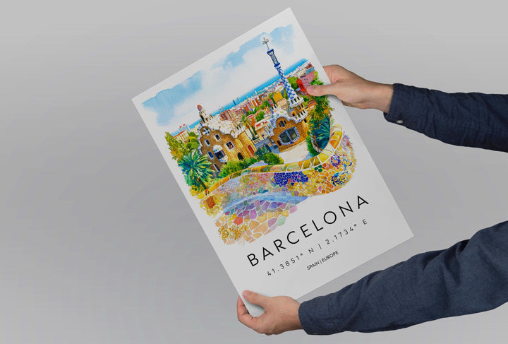 Barcelona Watercolor Poster Wall Art Barcelona Wall Hanging Home Décor Barcelona Gift Art Lovers Spain Wall Art