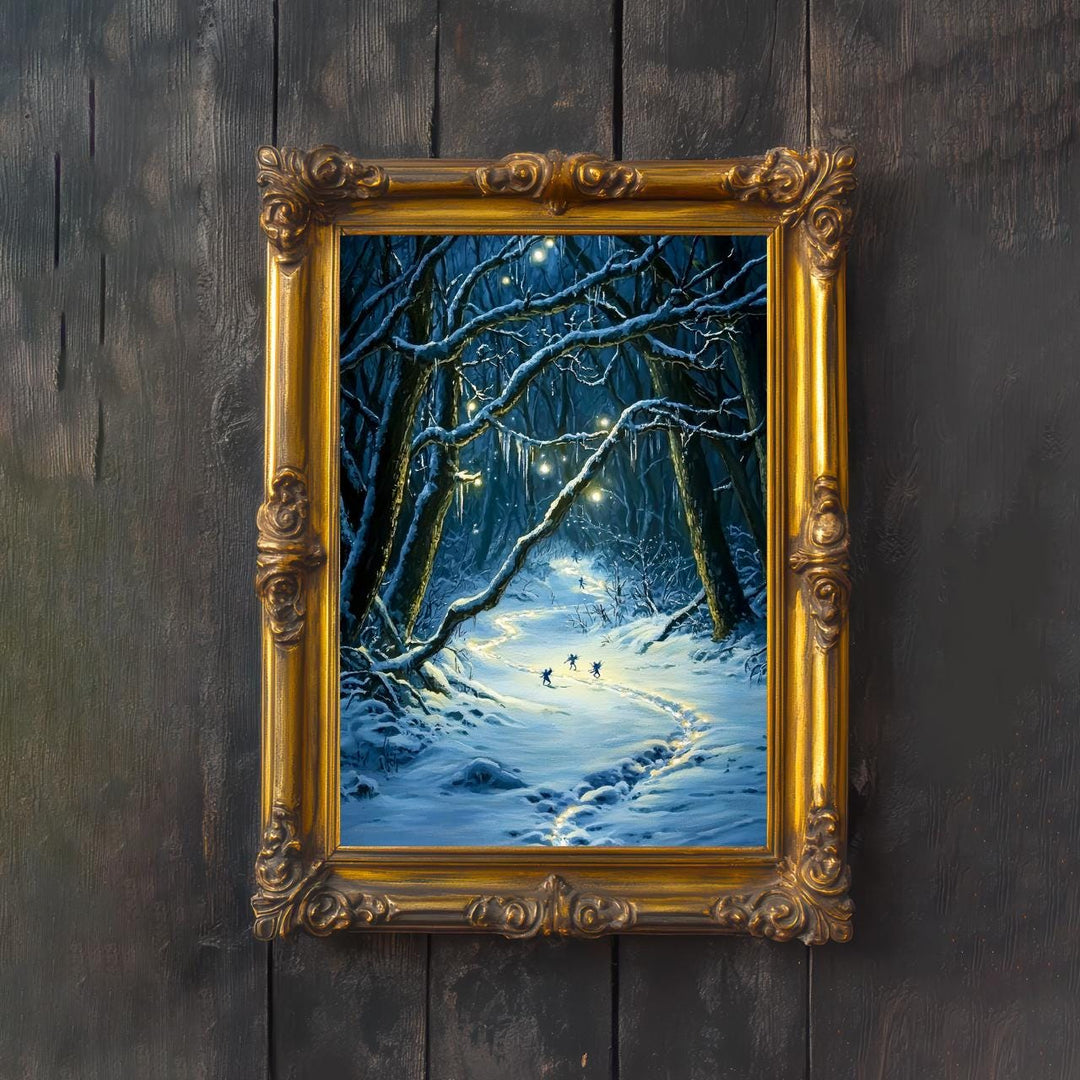 Winter Fairies Art Print | Enchanted Cottagecore Snow Scene