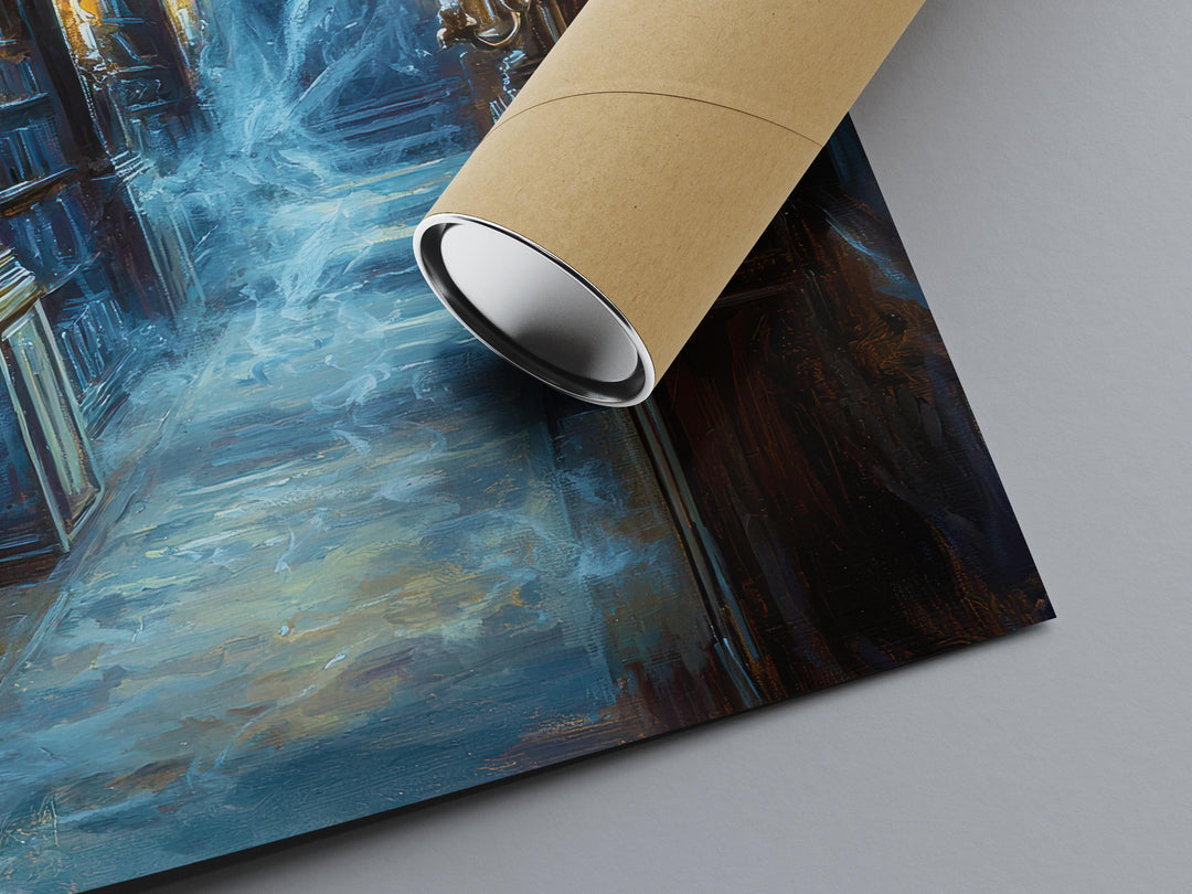 Ghost Library Print | Spooky Bookshelf, Dark Academia Wall Art
