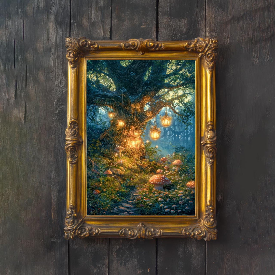 Mystic Oak Tree Art Print, Enchanted Forest, Cottagecore Decor