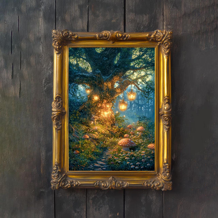 Mystic Oak Tree Art Print, Enchanted Forest, Cottagecore Decor