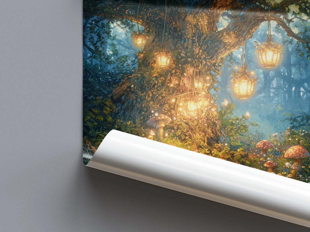 Mystic Oak Tree Art Print, Enchanted Forest, Cottagecore Decor