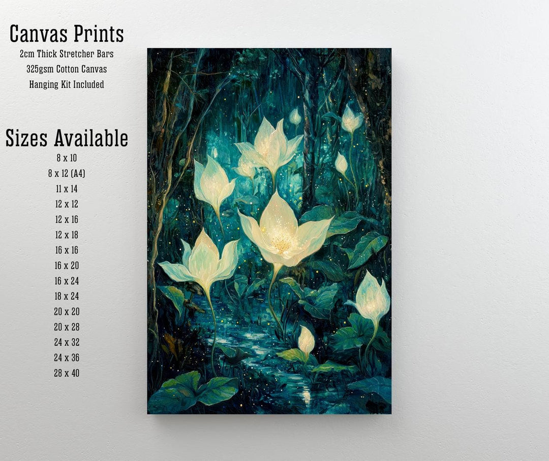 Moonflower Garden Art Print, Enchanted Floral Cottagecore Decor