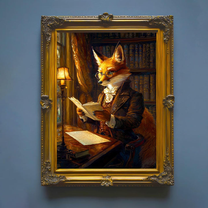 Fox Reading Poster Whimsical Animal Artwork Cottagecore Wall Art Cozy Woodland Illustration Enchanted Nature Print Vintage Storybook Fantasy