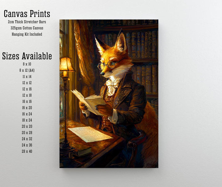 Fox Reading Poster Whimsical Animal Artwork Cottagecore Wall Art Cozy Woodland Illustration Enchanted Nature Print Vintage Storybook Fantasy