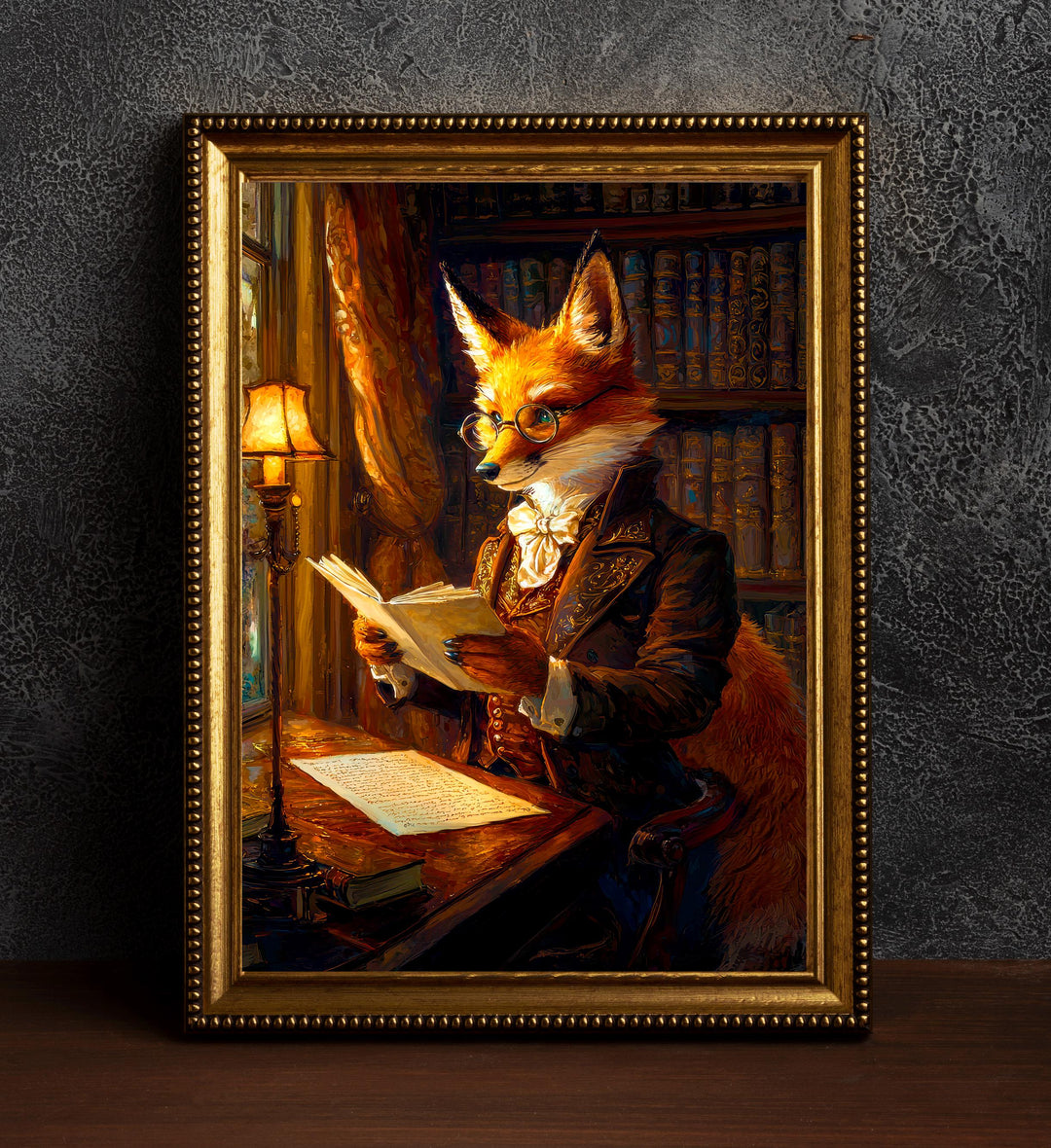 Fox Reading Poster Whimsical Animal Artwork Cottagecore Wall Art Cozy Woodland Illustration Enchanted Nature Print Vintage Storybook Fantasy
