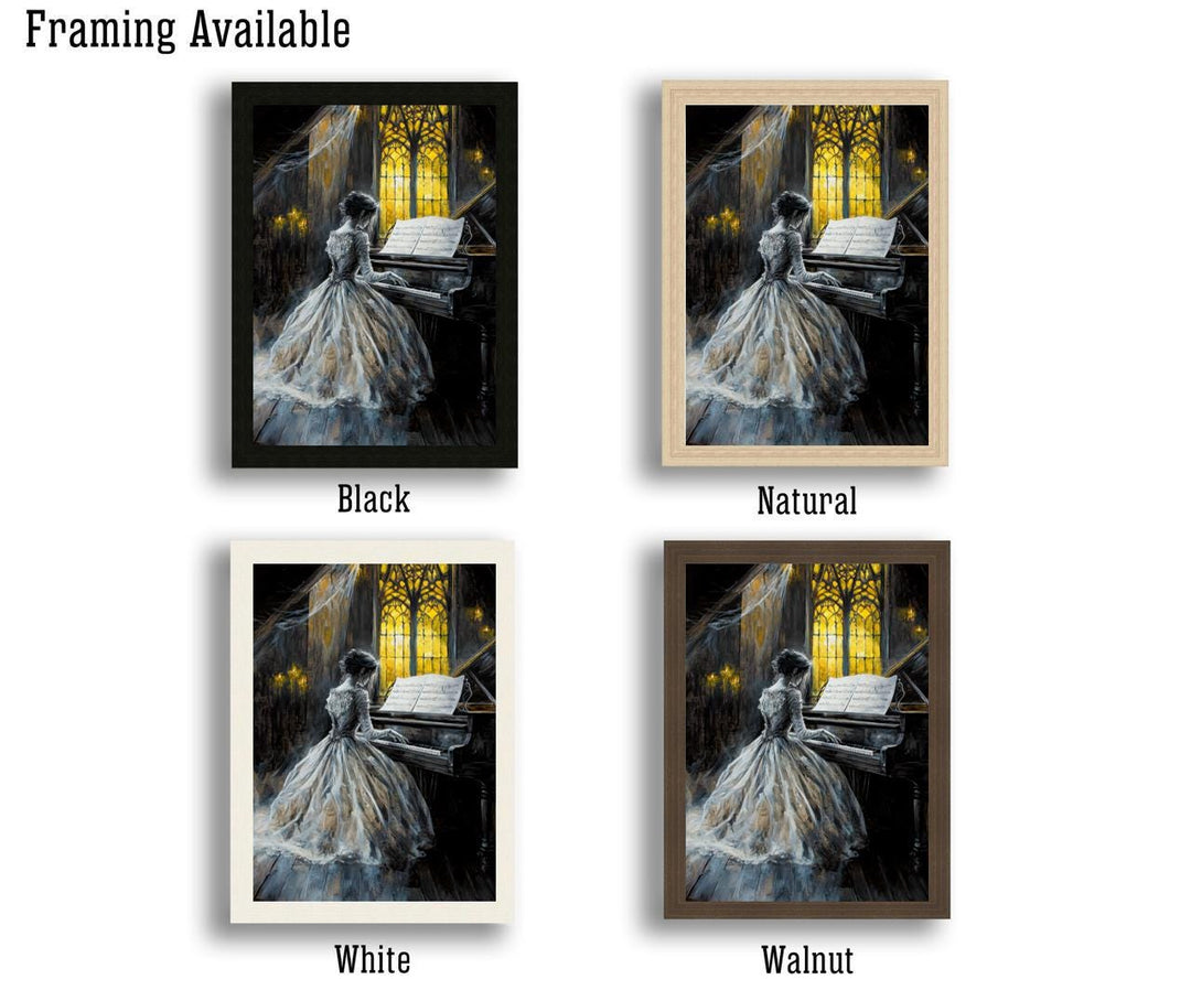 Ghost Bride Playing Piano Poster Gothic Haunted Artwork Dark Academia Wall Art Vintage Ghost Illustration Spooky Romantic Print Paranorma