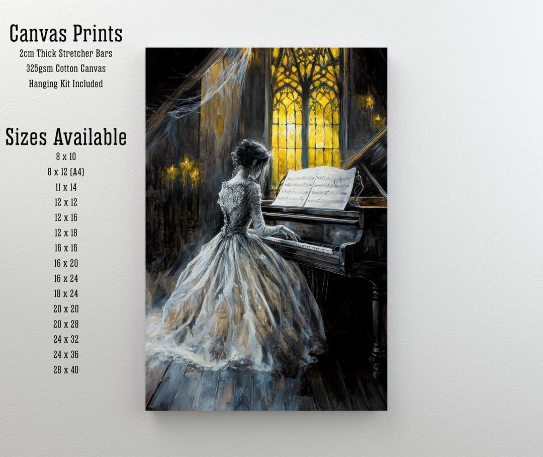 Ghost Bride Playing Piano Poster Gothic Haunted Artwork Dark Academia Wall Art Vintage Ghost Illustration Spooky Romantic Print Paranorma