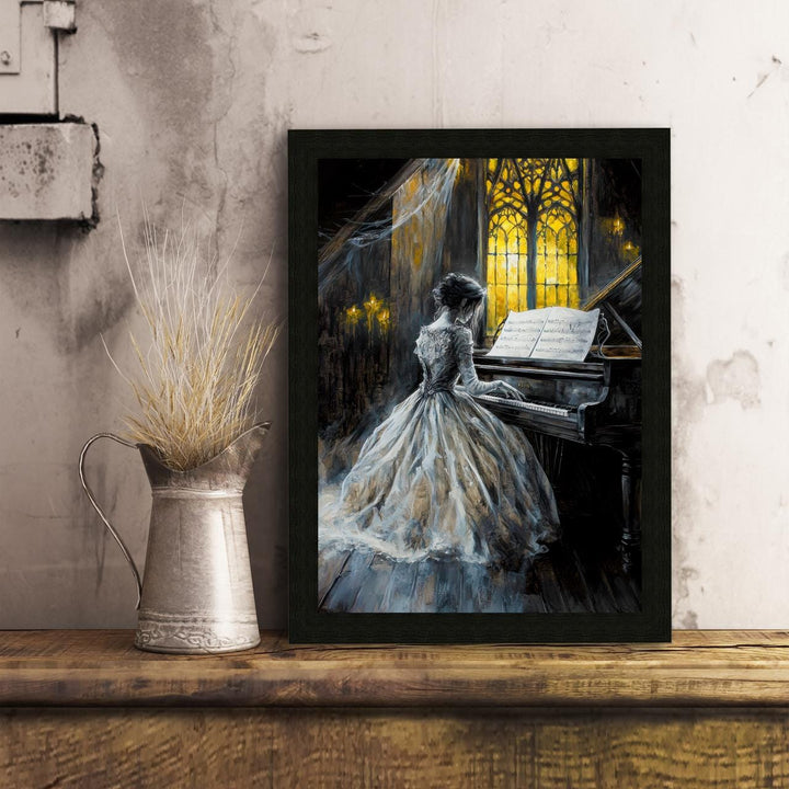 Ghost Bride Playing Piano Poster Gothic Haunted Artwork Dark Academia Wall Art Vintage Ghost Illustration Spooky Romantic Print Paranorma