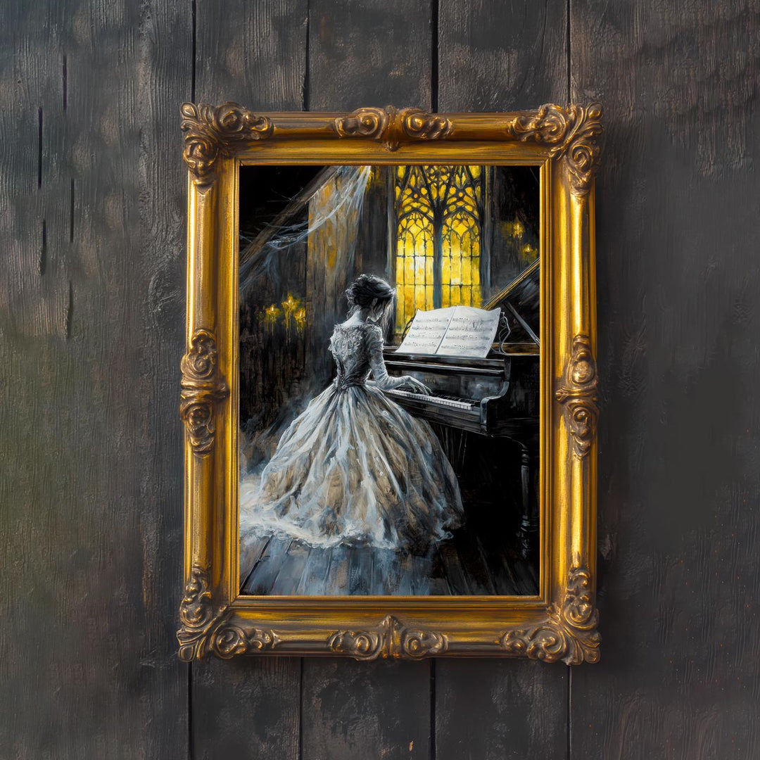 Ghost Bride Playing Piano Poster Gothic Haunted Artwork Dark Academia Wall Art Vintage Ghost Illustration Spooky Romantic Print Paranorma
