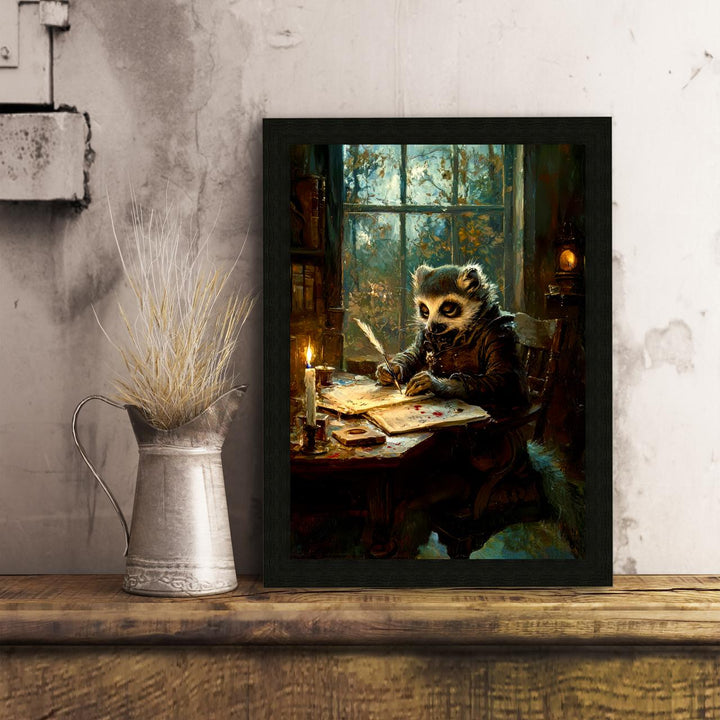 Lemur Poet Art Print, Whimsical Cottagecore Animal Poster