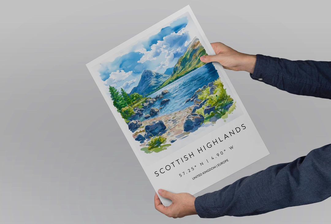 Scottish Highlands Watercolor Poster Wall Art Scottish Highlands Wall Hanging Home Décor Scottish Highlands Gift Art Lovers United Kingdom
