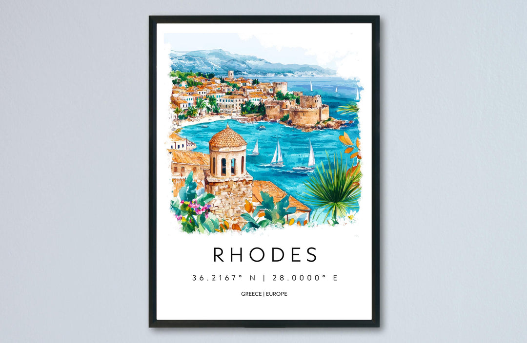 Rhodes Watercolor Poster Wall Art Rhodes Wall Hanging Home Décor Rhodes Gift Art Lovers Greece Wall Art