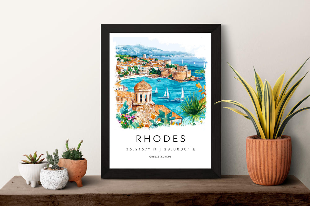 Rhodes Watercolor Poster Wall Art Rhodes Wall Hanging Home Décor Rhodes Gift Art Lovers Greece Wall Art