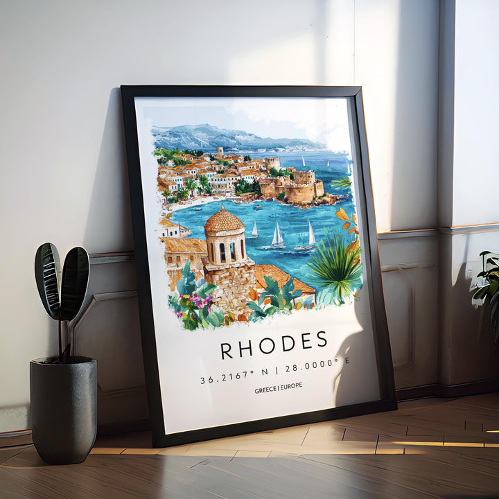 Rhodes Watercolor Poster Wall Art Rhodes Wall Hanging Home Décor Rhodes Gift Art Lovers Greece Wall Art