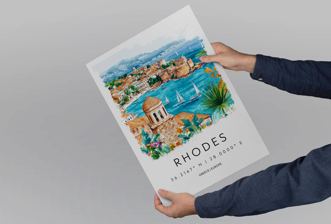 Rhodes Watercolor Poster Wall Art Rhodes Wall Hanging Home Décor Rhodes Gift Art Lovers Greece Wall Art