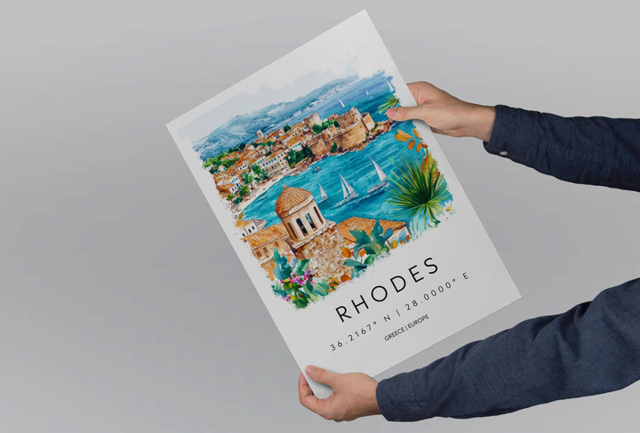 Rhodes Watercolor Poster Wall Art Rhodes Wall Hanging Home Décor Rhodes Gift Art Lovers Greece Wall Art