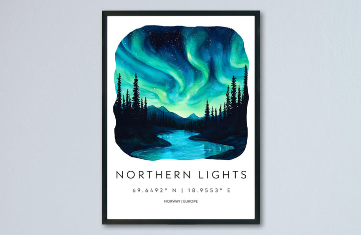 Northern Lights Watercolor Poster Wall Art Northern Lights Wall Hanging Home Décor Northern Lights Gift Art Lovers Norway Wall Art