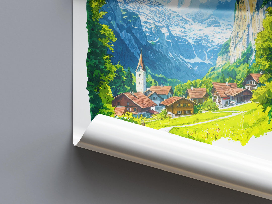 Lauterbrunnen Watercolor Poster Wall Art Lauterbrunnen Wall Hanging Home Décor Lauterbrunnen Gift Art Lovers Switzerland Wall Art