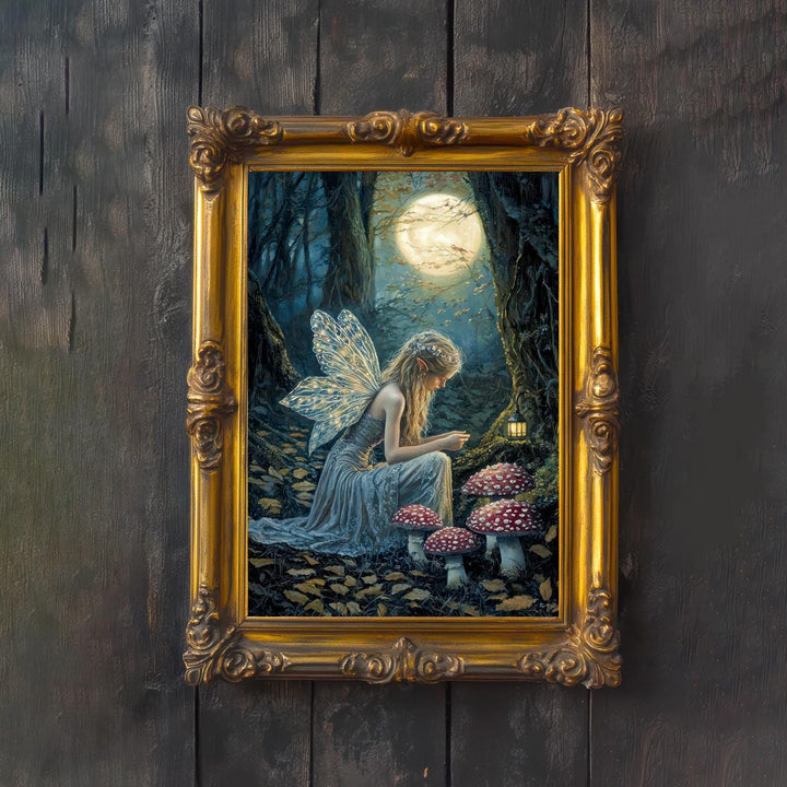 Fairy in Forest Poster Enchanted Woodland Artwork Magical Nature Illustration Cottagecore Wall Art Whimsical Fantasy Print Vintage Fairycore