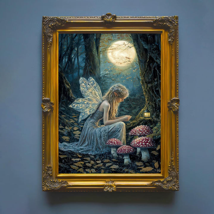 Fairy in Forest Poster Enchanted Woodland Artwork Magical Nature Illustration Cottagecore Wall Art Whimsical Fantasy Print Vintage Fairycore