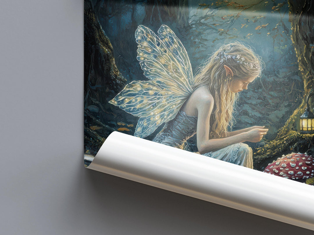 Fairy in Forest Poster Enchanted Woodland Artwork Magical Nature Illustration Cottagecore Wall Art Whimsical Fantasy Print Vintage Fairycore