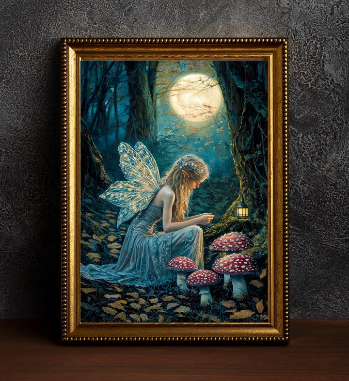 Fairy in Forest Poster Enchanted Woodland Artwork Magical Nature Illustration Cottagecore Wall Art Whimsical Fantasy Print Vintage Fairycore