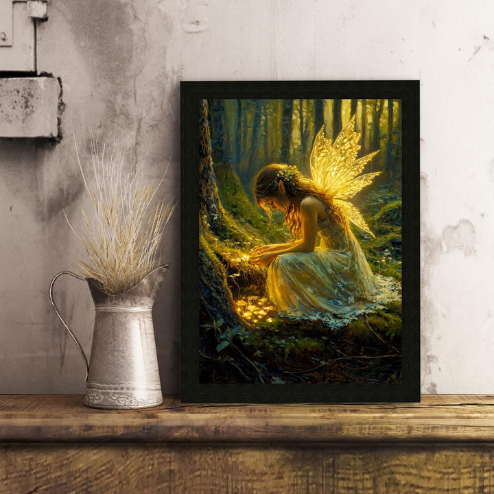 Fairy in Forest Poster Enchanted Woodland Artwork Magical Nature Illustration Cottagecore Wall Art Whimsical Fantasy Print Vintage Fairycore
