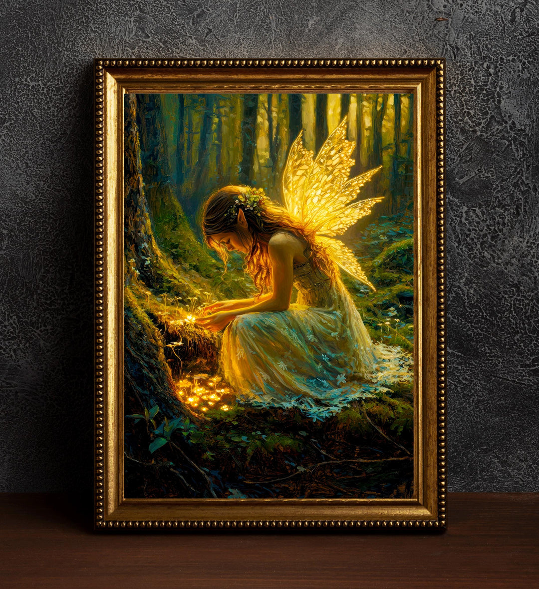 Fairy in Forest Poster Enchanted Woodland Artwork Magical Nature Illustration Cottagecore Wall Art Whimsical Fantasy Print Vintage Fairycore
