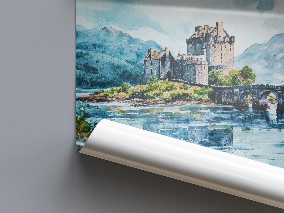 Eilean Donan watercolor poster Wall Art Eilean Donan Wall Hanging Home Décor Eilean Donan Gift Art Lovers Scotland Art Lover Gift Scotland