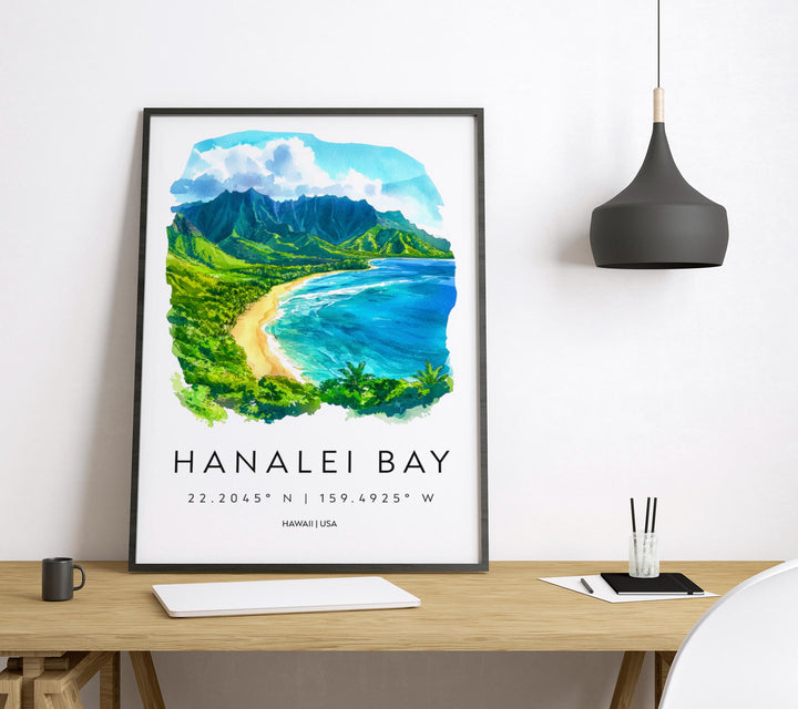 Hanalei Bay watercolor poster Wall Art Hanalei Bay Wall Hanging Home Décor Hanalei Bay Gift Art Lovers Hawaii Art Lover Gift Hawaii wall art