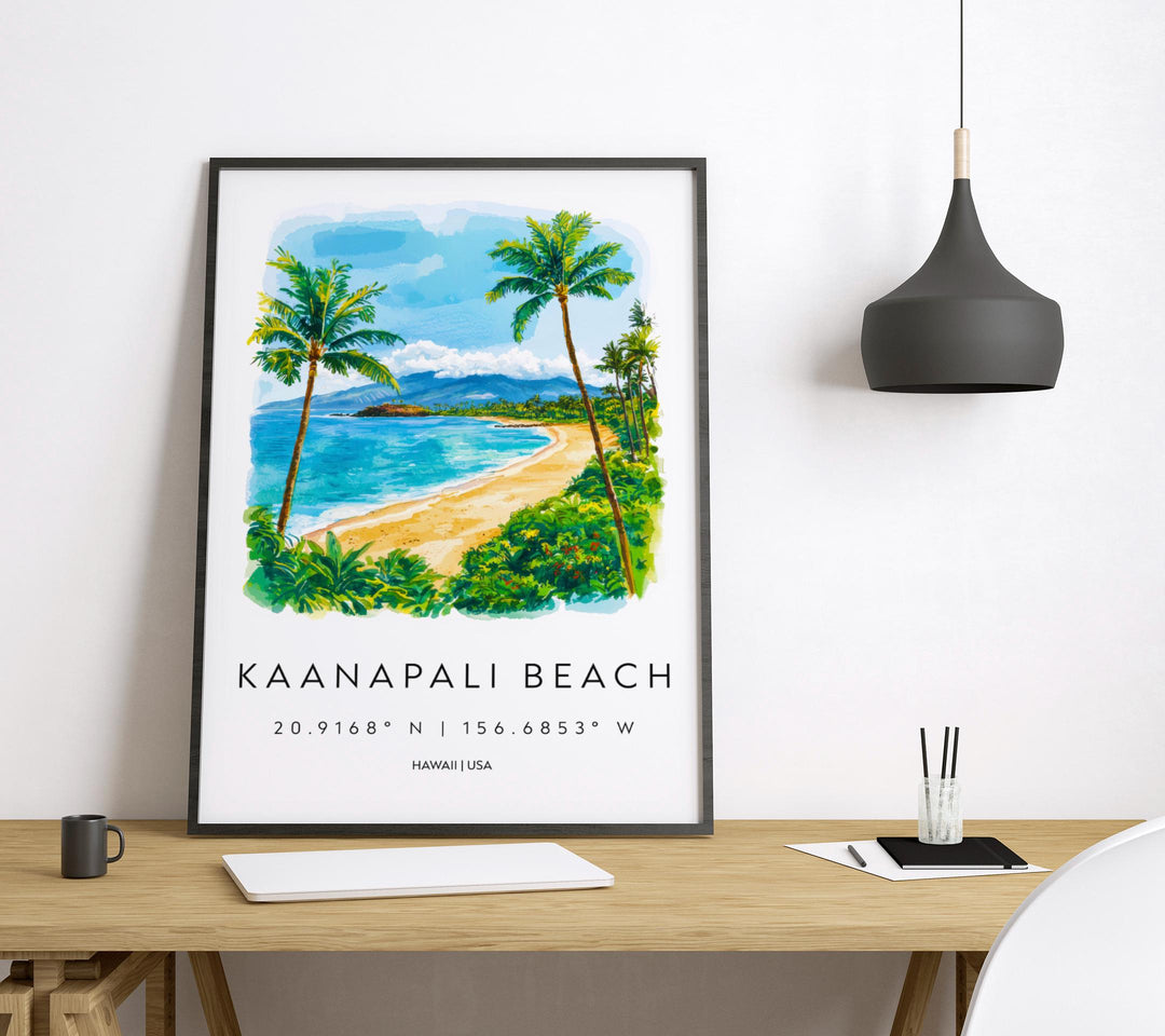 Kaanapali Beach watercolor poster Wall Art Kaanapali Beach Wall Hanging Home Décor Kaanapali Beach Gift Art Lovers Hawaii Art Lover Gift