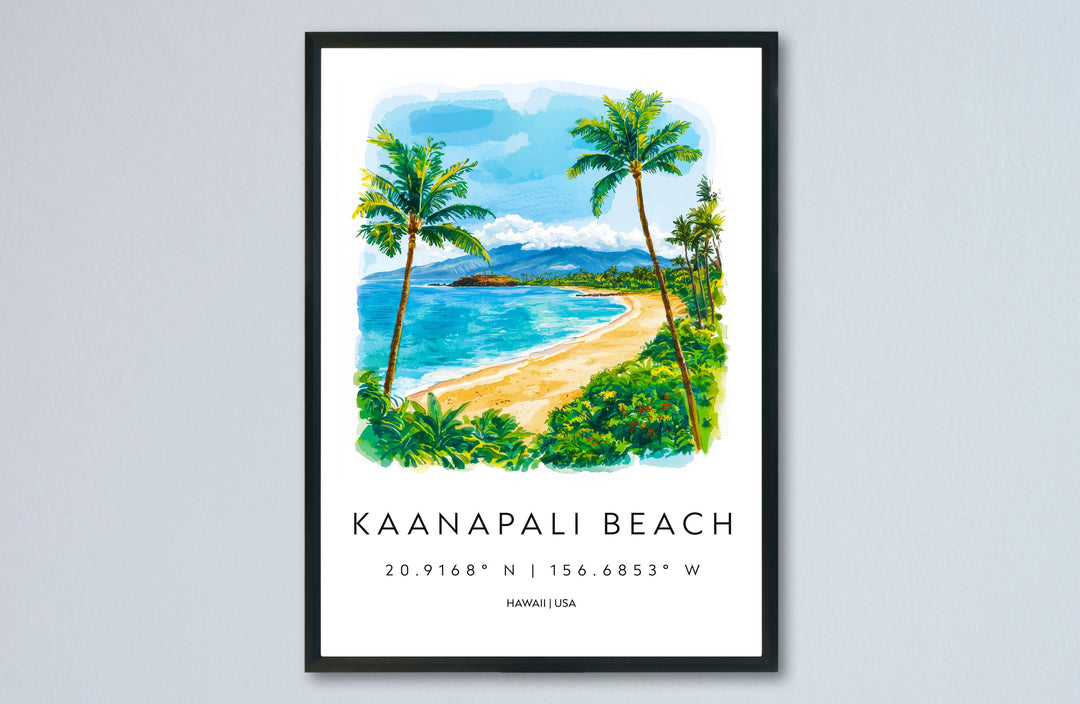 Kaanapali Beach watercolor poster Wall Art Kaanapali Beach Wall Hanging Home Décor Kaanapali Beach Gift Art Lovers Hawaii Art Lover Gift