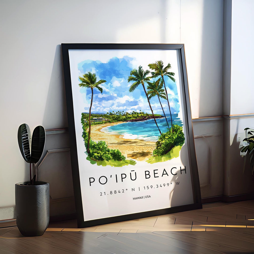 Poipu Beach watercolor poster Wall Art Poipu Beach Wall Hanging Home Décor Poipu Beach Gift Art Lovers Hawaii Art Lover Gift Hawaii wall art