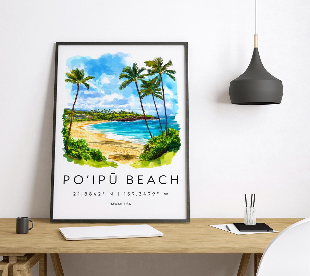 Poipu Beach watercolor poster Wall Art Poipu Beach Wall Hanging Home Décor Poipu Beach Gift Art Lovers Hawaii Art Lover Gift Hawaii wall art