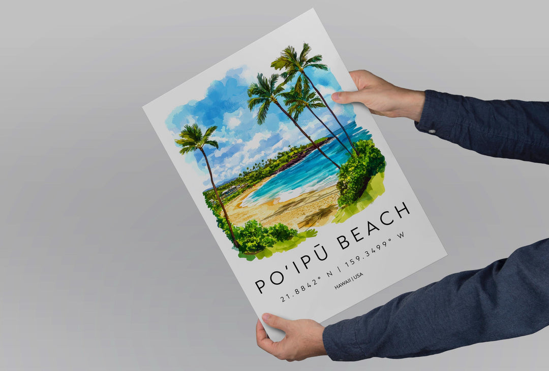 Poipu Beach watercolor poster Wall Art Poipu Beach Wall Hanging Home Décor Poipu Beach Gift Art Lovers Hawaii Art Lover Gift Hawaii wall art