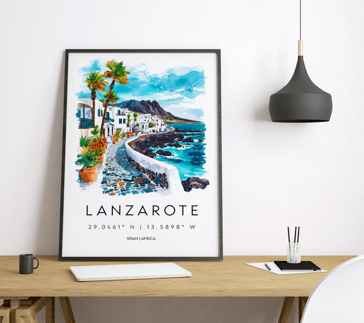 Lanzarote Watercolor Poster Wall Art Lanzarote Wall Hanging Home Décor Lanzarote Gift Art Lovers Spain Wall Art
