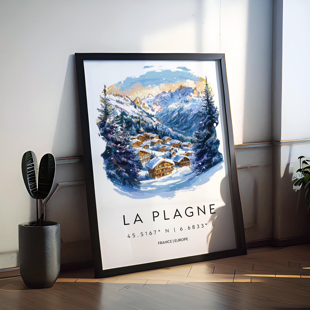 La Plagne Watercolor Poster Wall Art La Plagne Wall Hanging Home Décor La Plagne Gift Art Lovers France Wall Art