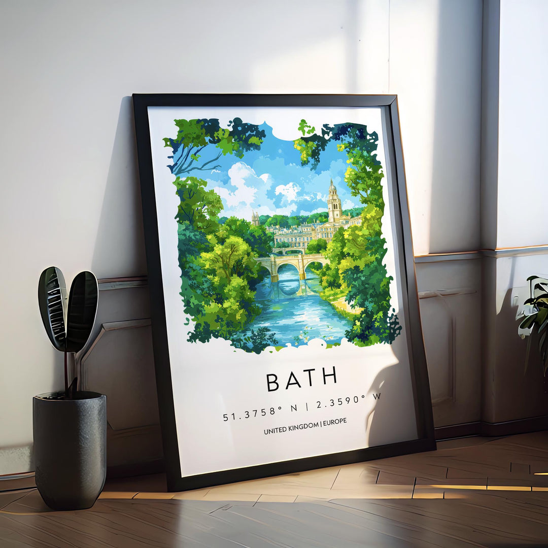 Bath Watercolor Poster Wall Art Bath Wall Hanging Home Décor Bath Gift Art Lovers United Kingdom Wall Art