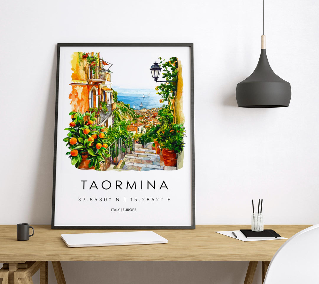 Taormina Watercolor Poster Wall Art Taormina Wall Hanging Home Décor Taormina Gift Art Lovers Italy Wall Art