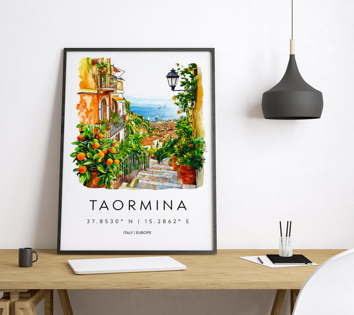 Taormina Watercolor Poster Wall Art Taormina Wall Hanging Home Décor Taormina Gift Art Lovers Italy Wall Art