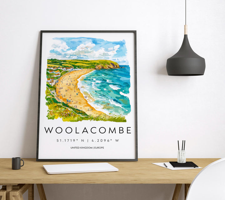Woolacombe Watercolor Poster Wall Art Woolacombe Wall Hanging Home Décor Woolacombe Gift Art Lovers United Kingdom Wall Art