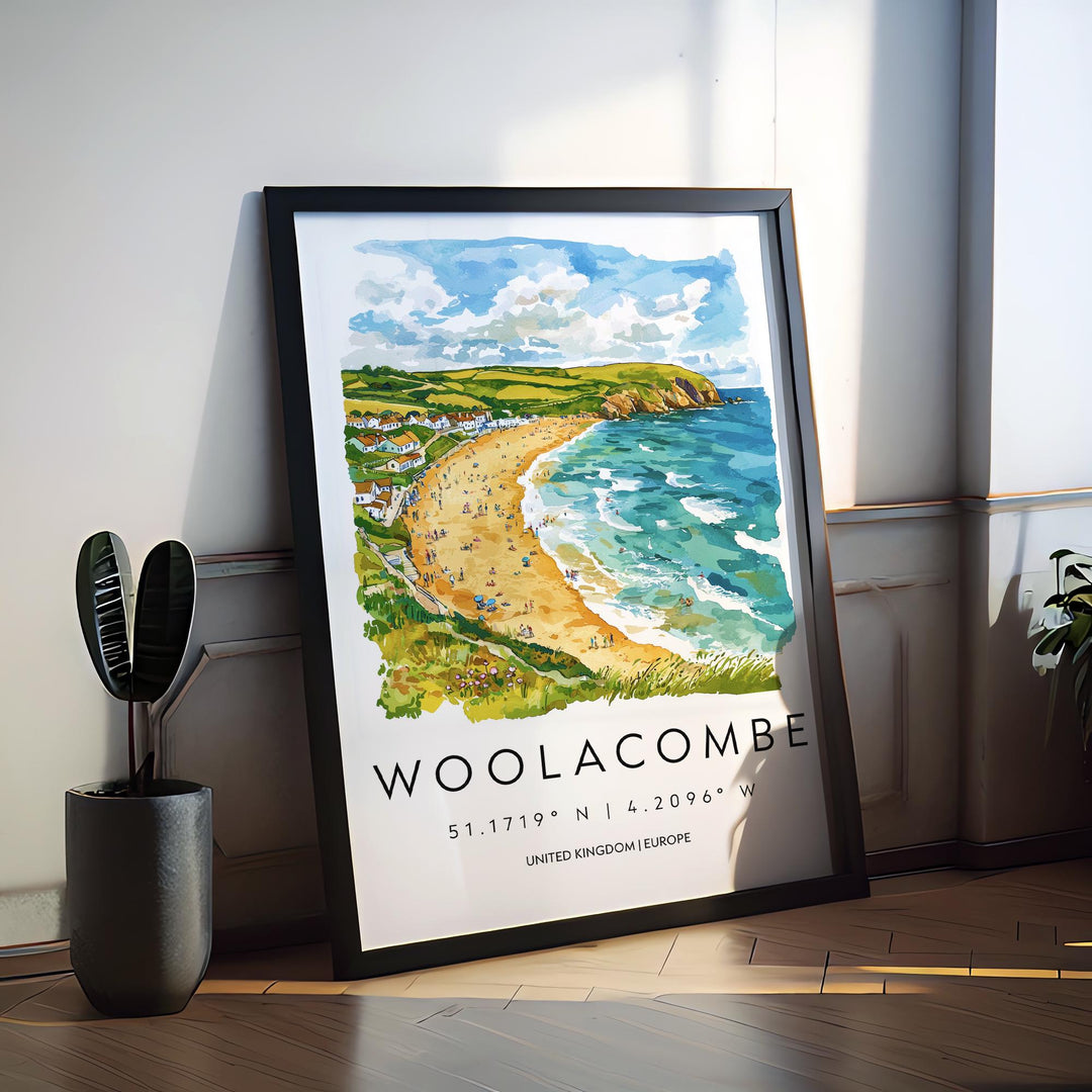Woolacombe Watercolor Poster Wall Art Woolacombe Wall Hanging Home Décor Woolacombe Gift Art Lovers United Kingdom Wall Art