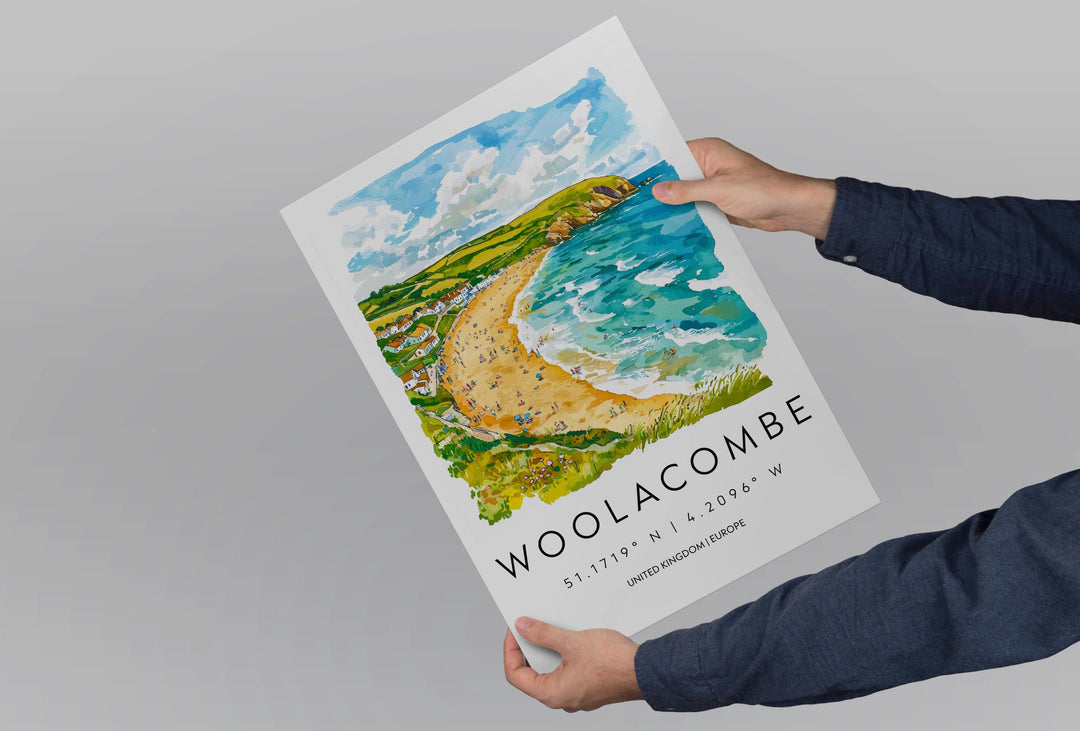 Woolacombe Watercolor Poster Wall Art Woolacombe Wall Hanging Home Décor Woolacombe Gift Art Lovers United Kingdom Wall Art
