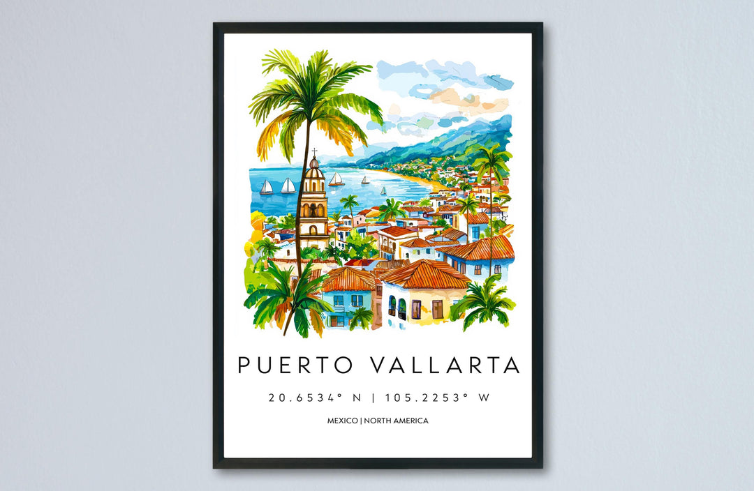 Puerto Vallarta Watercolor Poster Wall Art Puerto Vallarta Wall Hanging Home Décor Puerto Vallarta Gift Art Lovers Mexico Wall Art
