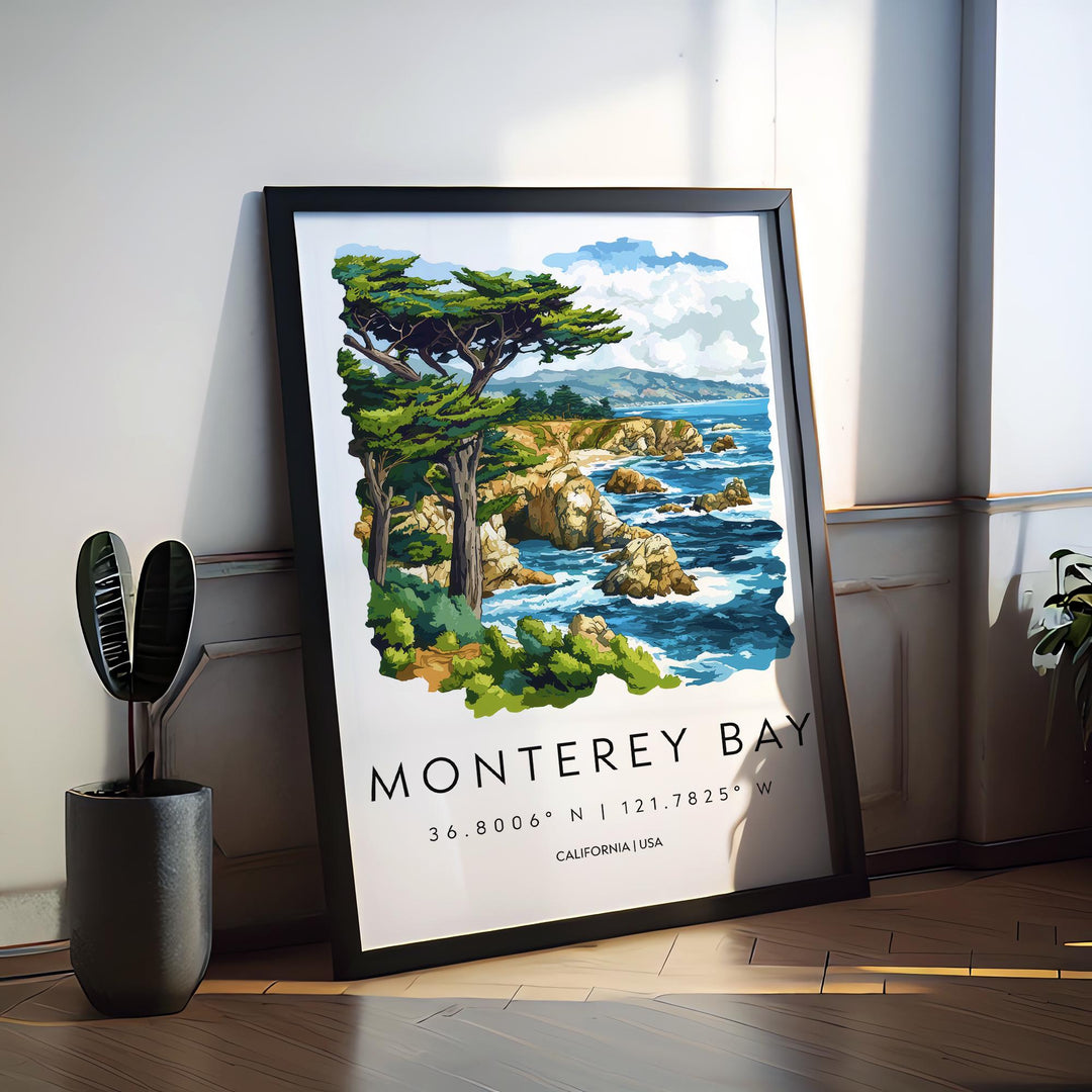 Monterey Bay Watercolor Poster Wall Art Monterey Bay Wall Hanging Home Décor Monterey Bay Gift Art Lovers United States Wall Art