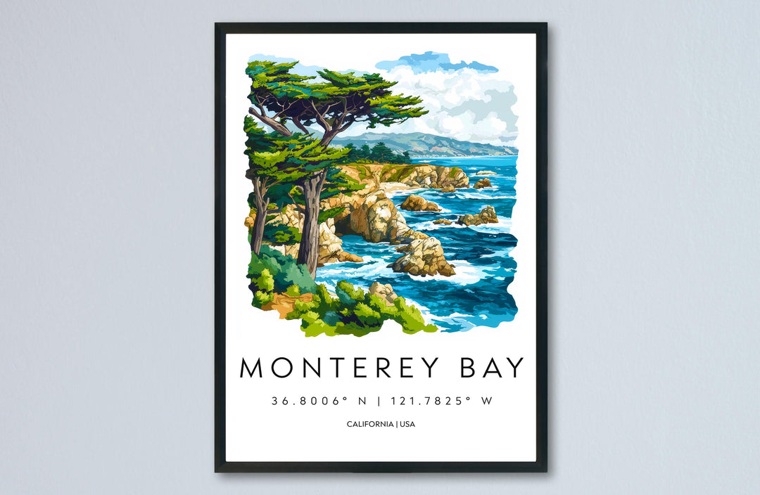 Monterey Bay Watercolor Poster Wall Art Monterey Bay Wall Hanging Home Décor Monterey Bay Gift Art Lovers United States Wall Art