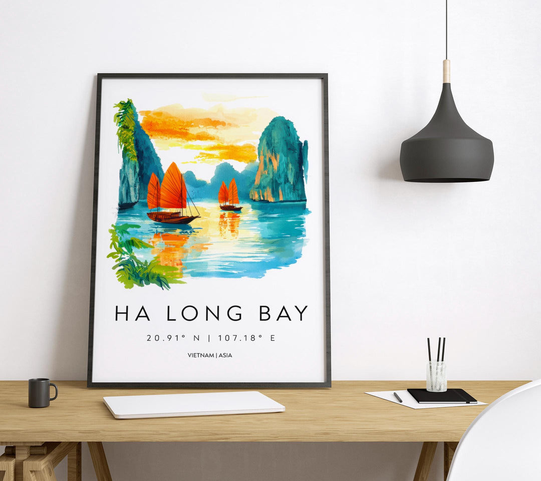 Ha Long Bay Watercolor Poster Wall Art Ha Long Bay Wall Hanging Home Décor Ha Long Bay Gift Art Lovers Vietnam Wall Art